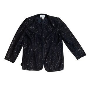 St. Anthony Womens Plus 18 Black Sequin Blazer Jacket Party/Cocktail holiday Vtg